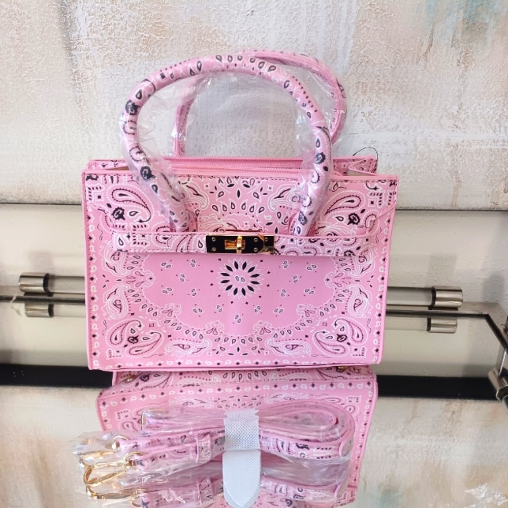 Pink bandana print handbag